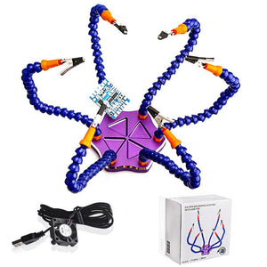 Six Arms Solder Iron Stand Holder Third Hand Soldering PCB Fixture Tool Helping Hands with mini fan